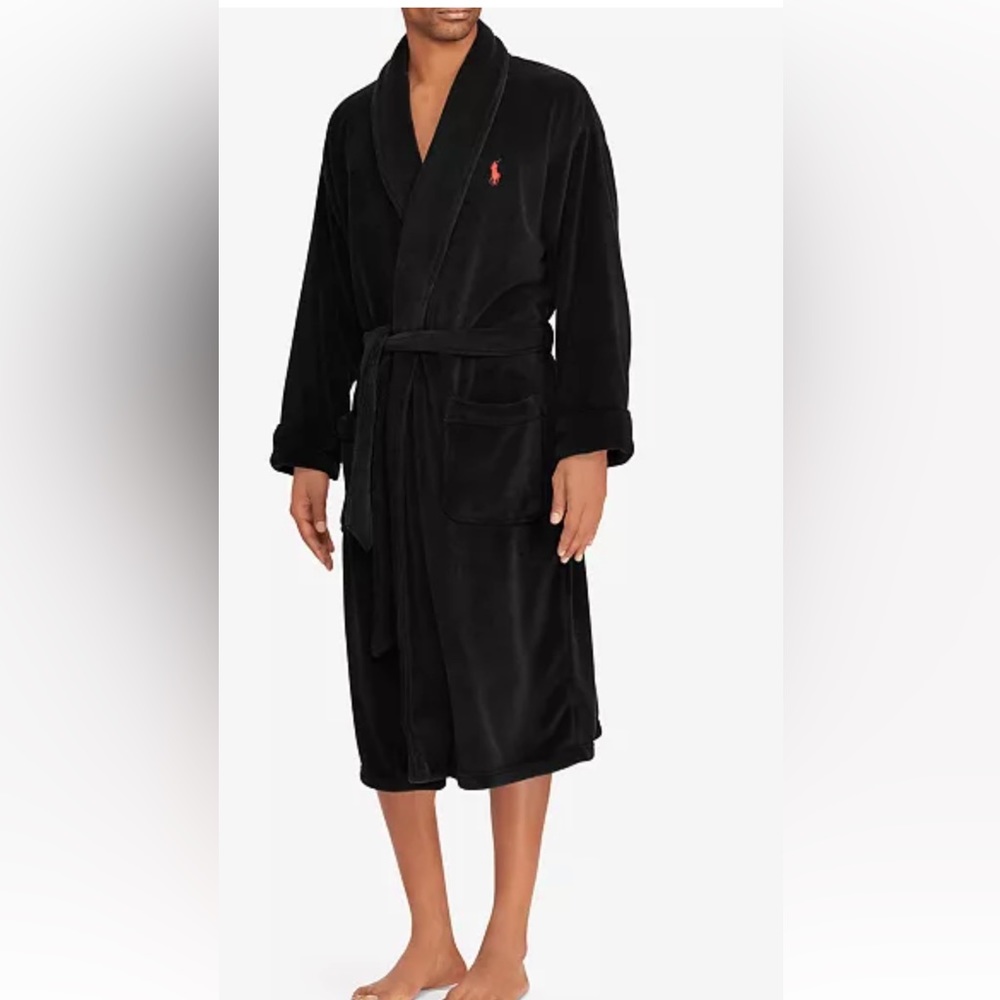 🎁🎄NWT Polo Ralph Lauren men’s unisex plush black robe Small can fit medium🎁 - Picture 1 of 6